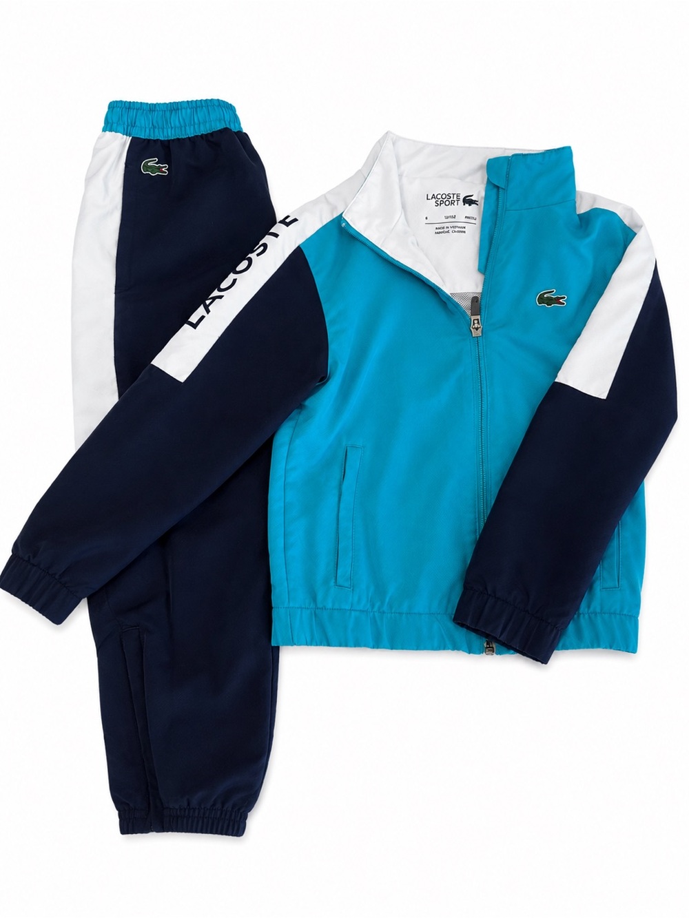 Lacoste Teal, Navy & White Colorblock Track Jacket and Pants